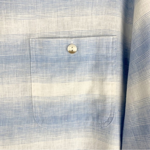 Even Tide Linen Blend Blue White Stripes Button Down Shirt Size Large - Picture 4 of 8
